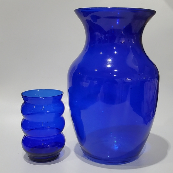 1930s "Harpo Cobalt" Ripple Beehive 6oz Tumbler / 3 3/4" Vase by Louie - Picture 8 of 10